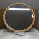 Circle Wood Mirrors for Wall, Wavy Round Bathroom Scalloped Mirror Wooden Frame 28 Inch for Living Room Farmhouse Bedroom Hallway Entryway Living Room with Shatterproof Glass Wall Mounted
