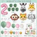 SNLN Two Wild Birthday Decorations Jungle Theme 2nd Birthday Decorations for Girl Huge Jungle Safari Animal Foil Balloons Pink Sage Green Balloon Arch Number 2 Balloon Leaf Box 2nd Decoration for Girl