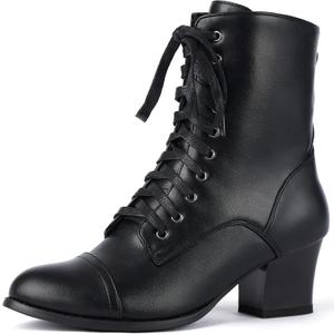 Women's Victorian Ankle Boots Lace UP Boots For Women Booties Side Zipper Block Chunky Mid Heel, Size 8.5