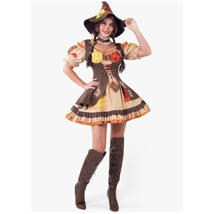 Spooktacular Creations Women Brown Scarecrow Dress with Hat, Collar Costume Set for Adult Halloween Dress Up Party Cosplay
Size-M