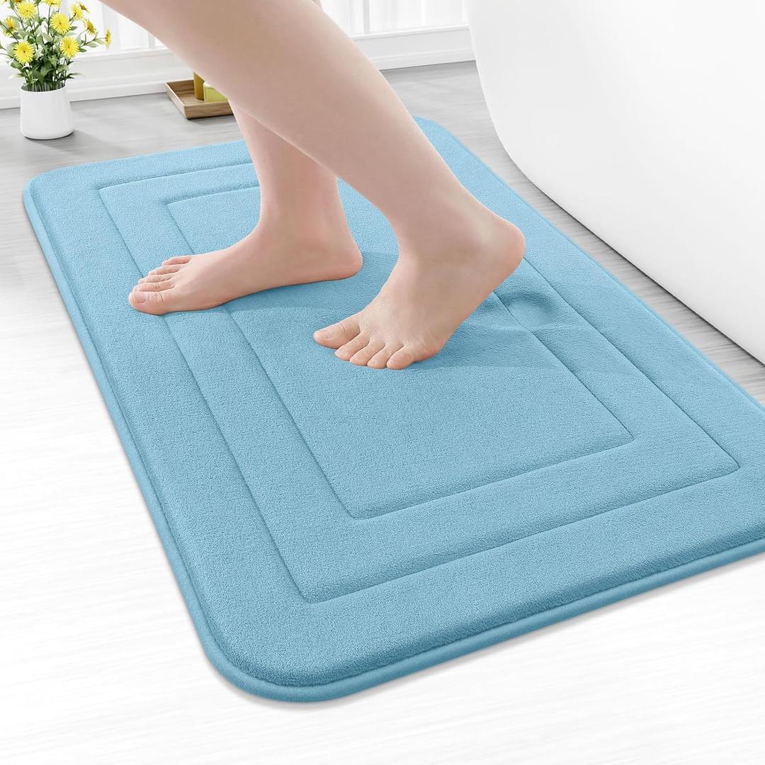 Arotive Memory Foam Bathroom Rug Mat 24x16, Ultra Soft and Absorbent Bath Mat, Machine Wash Dry, Comfortable Bath Rug Carpet for Bathroom Floor, Tub and Shower, Blue