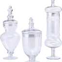 Stella Baic Set of 3 Iridescent Apothecary Jars with Lids, Glass Candy Jars for Candy Buffet, Decorative Jars for Display, Party and Wedding (Height: 15",12.5",14")