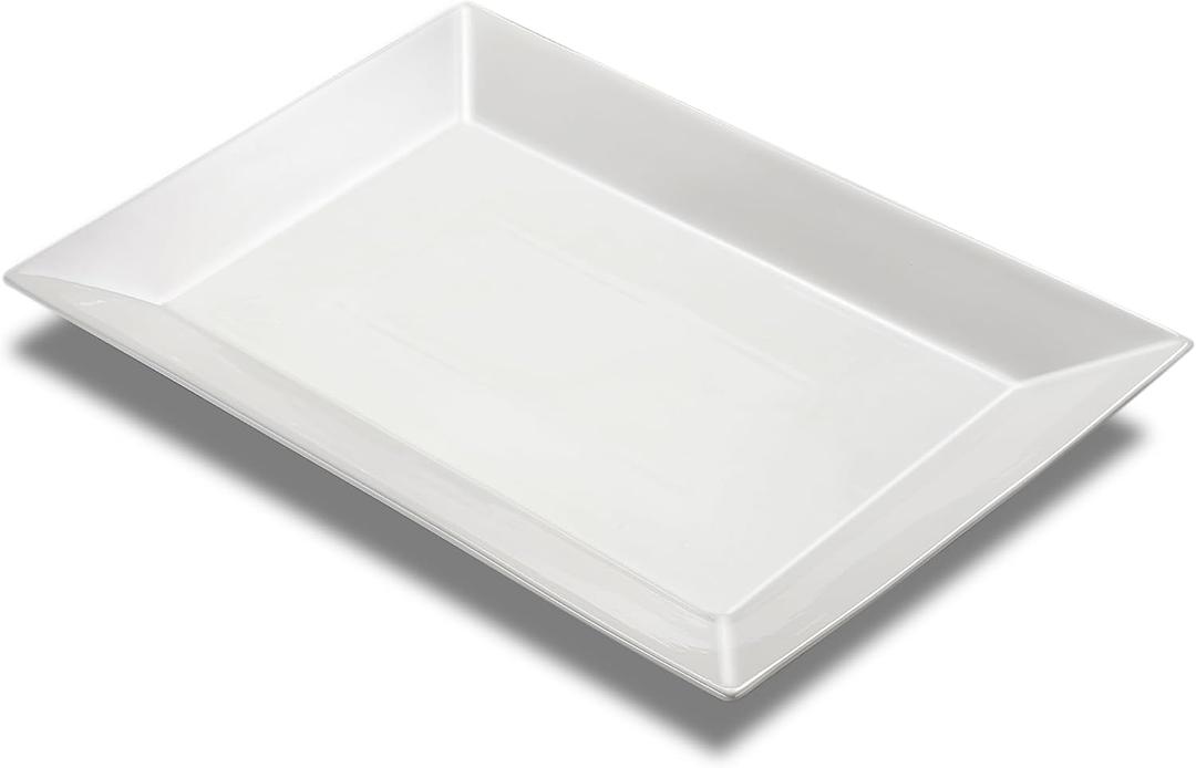 18" x 12" Large Serving Platter, Porcelain Heavy-Duty Large Serving Tray, White Rectangular Plate for Turkey, Food, Fruit, Party, Wedding, Christmas, Chip and Scratch Resistant