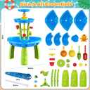 Water Sand Table with Umbrella for Toddler Kids - 3-Tier Summer Toys, Outdoor Backyard Beach Poolside Playset with Stable Design, Sensory Learning Activity Game Gifts for Boys Girls(Azure)