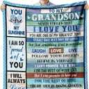 Grandson Gifts, Grandson Blanket from Grandma, Christmas Birthday Gift for Grandson from Grandparents, Grandson Graduation Party Gift Ideas, Grandson Valentines Gift Throw Blankets 60"X50"