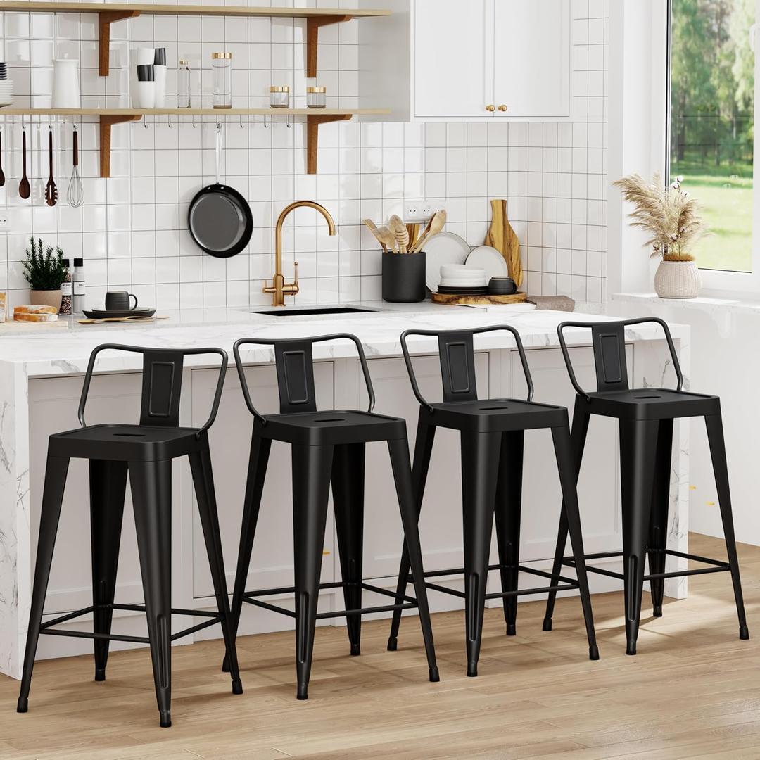 WENTMENT Metal Bar Stools Set of 4 Counter Height Bar Stools Black Barstools with Removable Back 30" Kitchen Bar Stools
