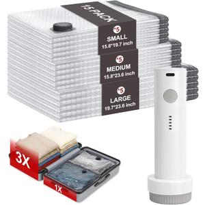 Vacuum Storage Bags for Travel, 15 Pack Vacuum Seal Bags for Clothing With Wireless Electric Pump, Space Saver Bags for Luggage, Clothes, Seasonal Storage- Vacuum Compression Bags Travel Essentials