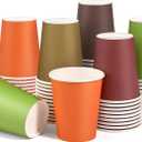 URATOT 60 Pieces 9 Ounce Disposable Paper Cups Autumn Color Party Cups Thanksgiving Fall Drinking Cups for Party, DIY, and Holiday, 5 Colors (Green, Brown, WineRed, Orange, Yellow)