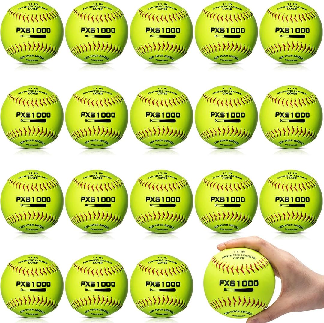 18 Pcs Sports Practice Softballs Leather Covered Training Ball Slow Pitch Softball Balls for Games, Practice and Training (11 Inch)