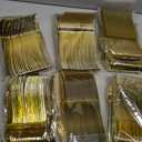 N9R 300PCS Gold Plastic Silverware, Heavy Duty Gold Plastic Cutlery Set Disposable Flatware Dinnerware, 100 Forks, 100 Spoons, 100 Knives, Perfect for Party, Wedding and Daily Use