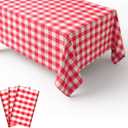 3 Packs Gingham Tablecloth Red and White Checkered Tablecloths 54 x 108 Inches Disposable Plastic Gingham Tablecovers Waterproof Rectangle Picnic Table Covers for Birthday Party Supplies