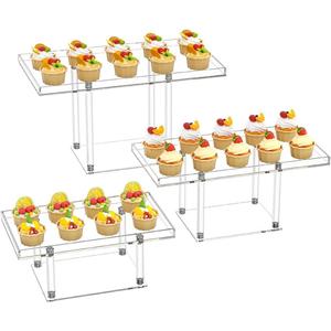 3 Pack Acrylic Dessert Display Riser Set, Desktop Display Stand for Cake, Clear Cupcake Trays for Birthday Party, Weddind and Holidays and festivals