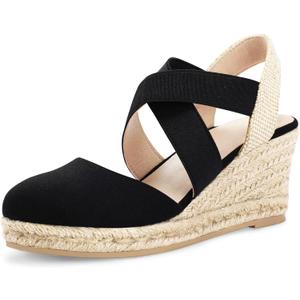 mysoft Women's Closed Toe Crisscross Elastic Ankle Strap Platform Espadrille Wedge Sandals (6, Black) mysoft Women's Closed Toe Crisscross Elastic Ankle Strap Platform Espadrille Wedge Sandals (6, Black)