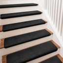 PURE ERA Bullnose Carpet Stair Treads Ultra Plush Black 14 Pcs | 36x9.5 Inch Self Adhesive Non Slip Soft Stair Carpet for Wooden Step Indoor, Reduce Noise for Stairs, Washable and Reusable