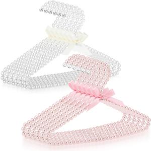 Threan Pearl Beaded Clothes Hanger Mini Pearl Beads Small Metal Clothes Hangers with Ribbon Standard for Kids Baby Children Pet Dog(White, Pink,12 Pcs)