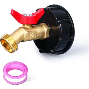 275-330 Gallon IBC Tote Tank Adapter,IBC Tote Adapter, 2.44" Fine、2 "Fine, and 2" Coarse Thread,1/2" Male NPT Inlet Threaded Brass Hose Faucet Garden Hose Connector (1/2 Inch IBC Tote Adapter)