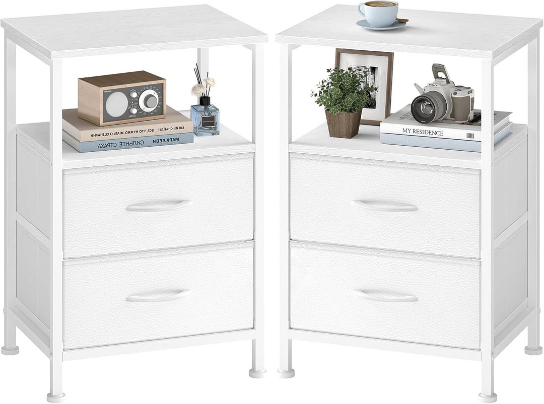 SONGMICS Nightstand with 2 Fabric Drawers, End Table with Open Shelf, 2 Drawers-2Pc