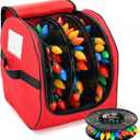 Christmas Light Storage Bag, Heavy Duty 600D Fabric with Reinforced Handle, 3 Reels Stores up to 375 Ft of Mini Lights & Extension Cords, Waterproof & Anti-tear Christmas Storage Bag for Holiday, Red