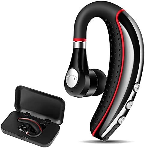 LSAPT Bluetooth Headset V5.0,Wireless Bluetooth Earpiece with Noise Canceling Mic for Cell Phone,Business Earphone for Driving/Trucker/Office,Sweatproof Headset for Android/iPhone-RED