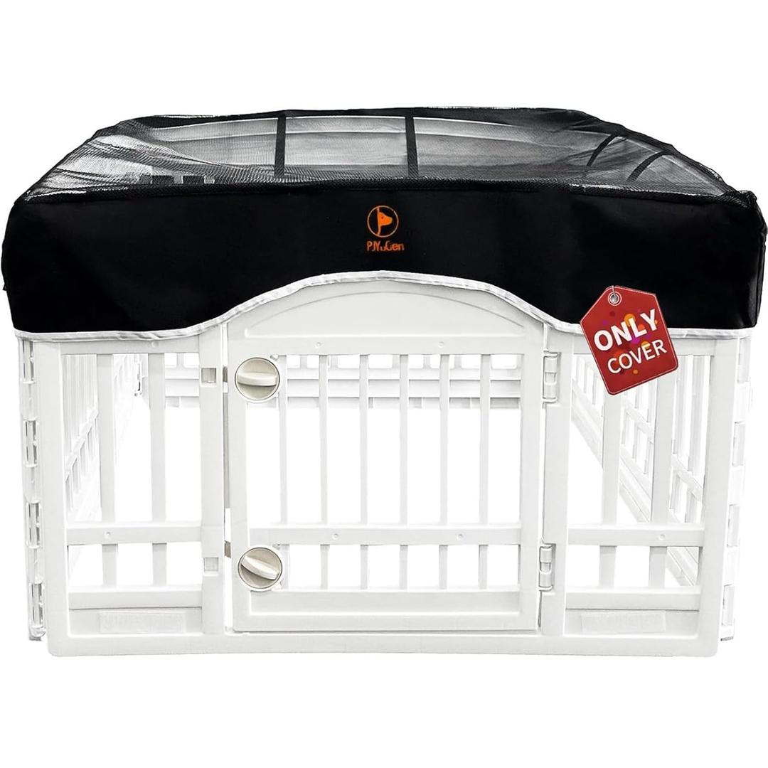 PJYuCien Dog Playpen Mesh Top Cover, Fits 36 Inch 4 Panels Regular Square Plastic Exercise Pet Pen, Adhesive Tape Connections, Black (Note: Cover Only, Fence Not Included)
