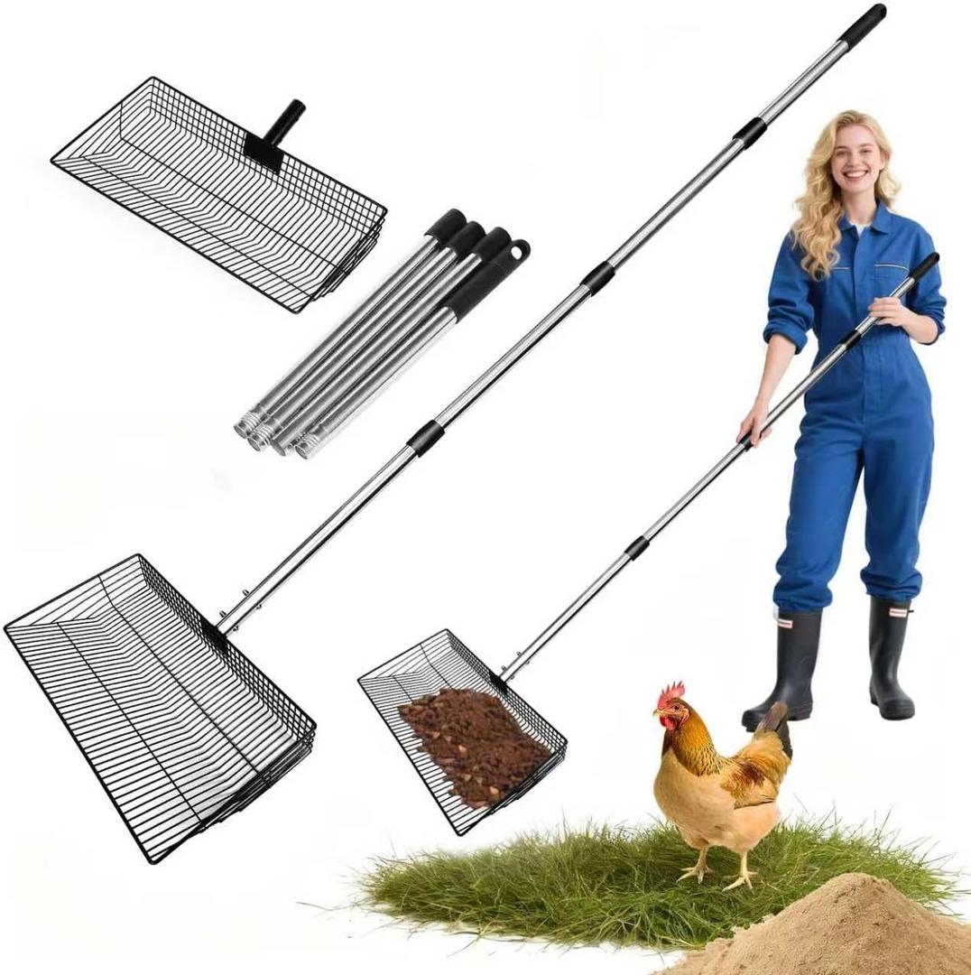 Chicken Poop Scooper for Sand, 15-Inch Large Adjustable Metal Chicken Poop Scooper, Chicken Manure Scoop is Suitable for Cleaning Chicken Coops, Stables, Cat Litter Boxes, Pastures