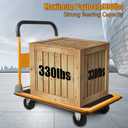 LEADALLWAY Foldable Push Cart Platform Cart 330lbs Capacity 4 Wheels 28.7x18.5x32.3inches Yellow Small Flatbed Cart