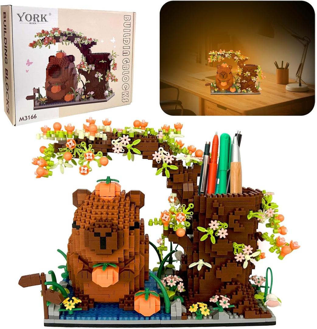 Capybara Building Blocks, 1800 PCS Capybara Micro Building Block Sets, Capibara Pen Holder, Gifts for Adults