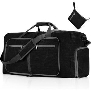Vomgomfom 65L/85L/115L Foldable Travel Duffle Bag, Lightweight Checked Luggage with Shoe Compartment, Water-Resistant Weekender Overnight Bag for Men & Women (Black)