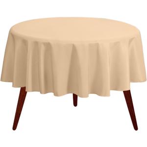 Gee Di Moda Round Tablecloth - 90 Inch Beige Round Table Cloth for 30 to 60 Inch Round Tables - Heavy Duty Washable Fabric - for Buffet Table, Holiday Party, Dinner, Wedding & Baby Shower