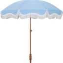 HERA'S PALACE 7ft Heavy Duty Beach Umbrella with Sand Anchor, Fringe Umbrella for Sand, UV 50+, Patio Umbrella with Tilt Pole for Garden Pool Backyard (Sky Blue)
