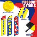 3 Pack Car Wash Sign Feather Flag 12 x 2.5 ft Auto Detail Hand Wash Windless Flags Large Advertising Feather Flag for Business Advertising