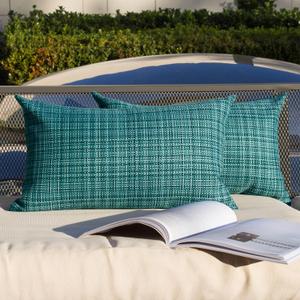 Kevin Textile Pack of 2 Decorative Outdoor Waterproof Throw Pillow Covers Lumbar Pillowcases Modern Cushion Cases for Patio Couch Bench 12 x 20 Inch Teal (20" x 12" (Pack of 2))