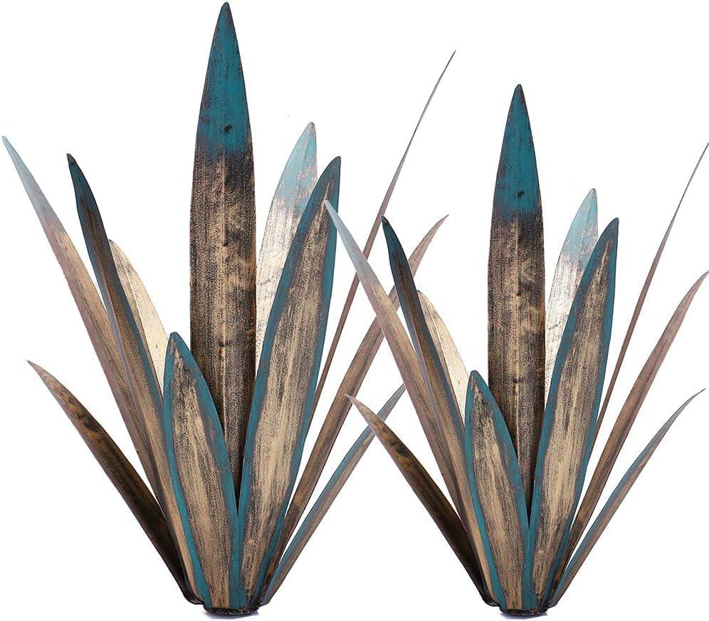 Metal Agave Plants, 2 Pack Big Tequila Rustic Sculpture, Rustic Metal Agave Plants Lawn Ornaments, for Yard Stakes, Garden Figurines, Outdoor Patio (2 PCS Colorful), Small