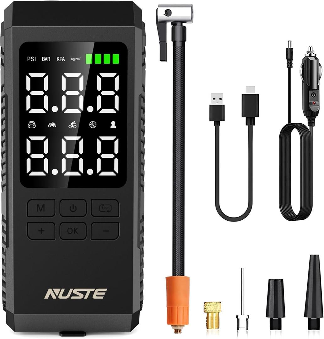Tire Inflator Portable Air Compressor, Air Pump for Car Tires with Digital Pressure Gauge, 150PSI Rechargeable Battery, LED Light, Cordless Bike Tire Pump for Car, Motorcycle, Bicycle (Bicak)