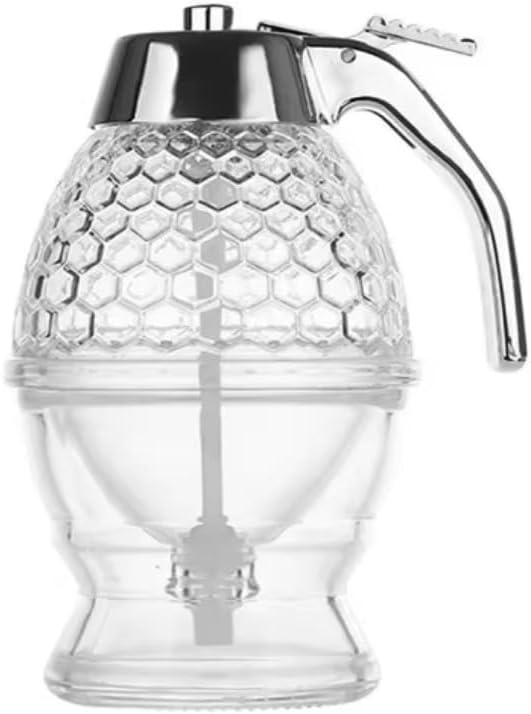 Honey Dispenser, Glass Honey Jar, Honey Pot with Stand, Honey Jars, Honey Storage Tank, Maple Syrup Honey Container, Elegant Honeycomb Design