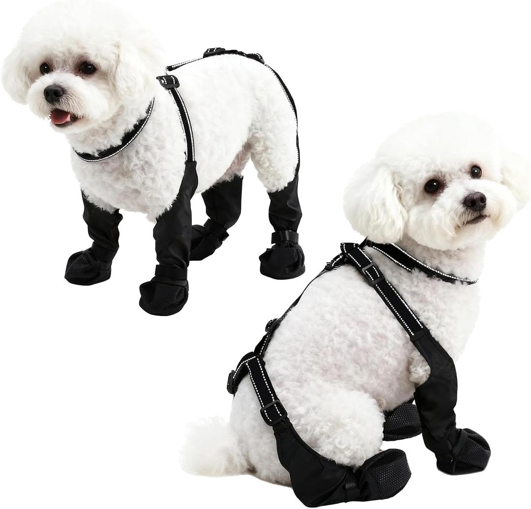 Waterproof Dog Boots for Small/Medium Dogs -Dog Paw Protectors Dog Suspender Boots Anti-Slip Pet Shoes for Outdoor Walking, Reflective Stay-On,Dirt-Proof Comfortable Booties (Black, Medium)