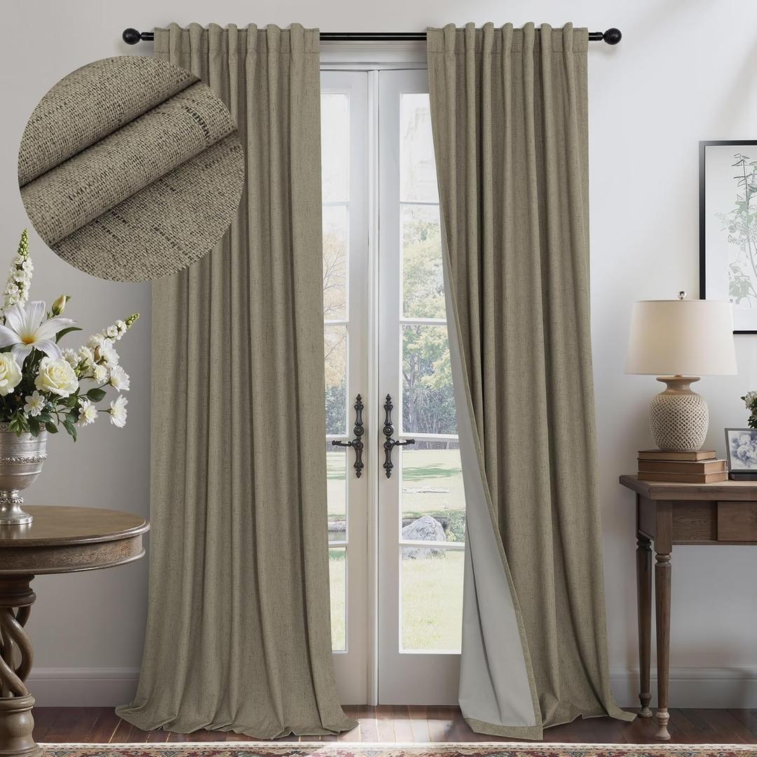 Pitalk Taupe Blackout Curtains 84 Inches Long for Bedroom 2 Panel Burg Linen Textured Room Darkening Drapes Thermal Insulated Dark Brown Curtains for Living Room Window Modern Farmhouse 84 Inch Length