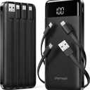 2 Packs Portable Chargers with Built in Cables, 2PCS Slim 10000mAh Travel Essentials Battery Pack 6 Outputs 3A Power Banks for iPhone Samsung Pixel LG Moto iPad