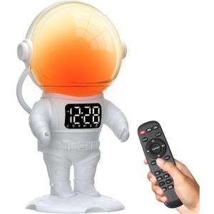 Astronaut Sunrise Alarm Clock for Kids, Heavy Sleepers, Bedroom, White Noise Sound Machine with 30 Soothing Sounds, 22 Dimmable Nightlights, Dual Alarms, Wake Up Light, Gift Idea(White+Remote Control)