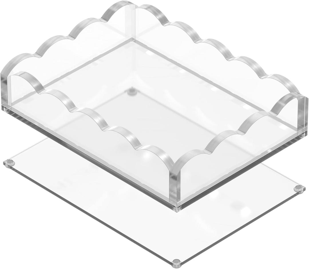 GRAHAM DESIGN Scalloped Acrylic Mini Tray with Magnetic Mat 5x7 or 4x6 Photo Display & Jewelry Organizer Tray, Anti-Slip Desktop Vanity Tray, Modern Home Office Decor Gift