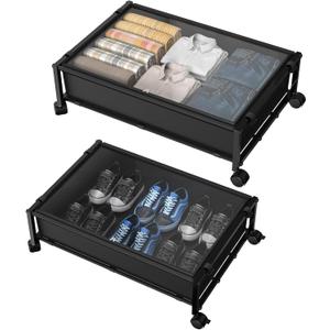 2 Pack Under Bed Storage with Wheels,Under Bed Shoe Storage Organizer Drawer with Clear Lid Cover,Under Bed Storage Containers for Bedroom Blankets Books,Space-saving Under Bed Bins Drawer