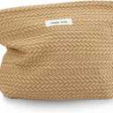 Sminra Weaving Makeup Bag Cosmetic bags Canvas Zipper Pouch for Women, Cute Coquette Large Preppy Pencil Purse Toiletry Bag Organizer Handbags Travel accessories