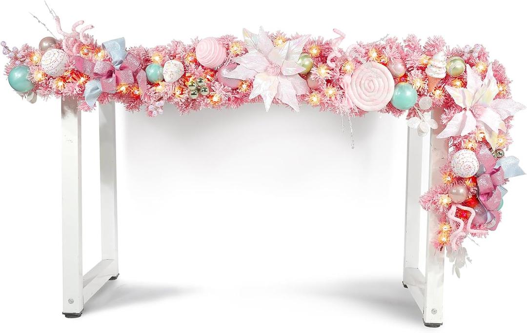 WBHome Pre-lit 6 Feet/72 Inch Christmas Garland Pink Macaron Themed Holiday Decorations