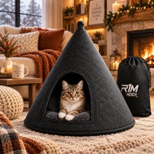Cat Bed - Cat Cave Premium Felt Cat Bed Enclosure for Indoor Cats and Other Pets, Stylish Indoor Pet House, Dark Grey (Medium)