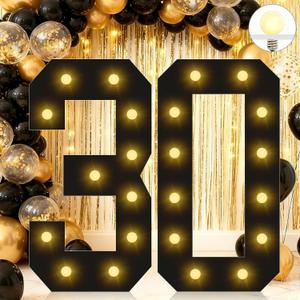 4FT Marquee Light Up Numbers, Black Giant Marquee Number 30, Pre-Cut Foam Board Set Can Be Used for Birthdays,Weddings,Party Anniversaries