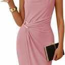 ZESICA Women's Elegant Formal Party Bodycon Short Dress 2026 Summer Cocktail Wedding Guest Ruched Dresses with Metal Buckle (M)