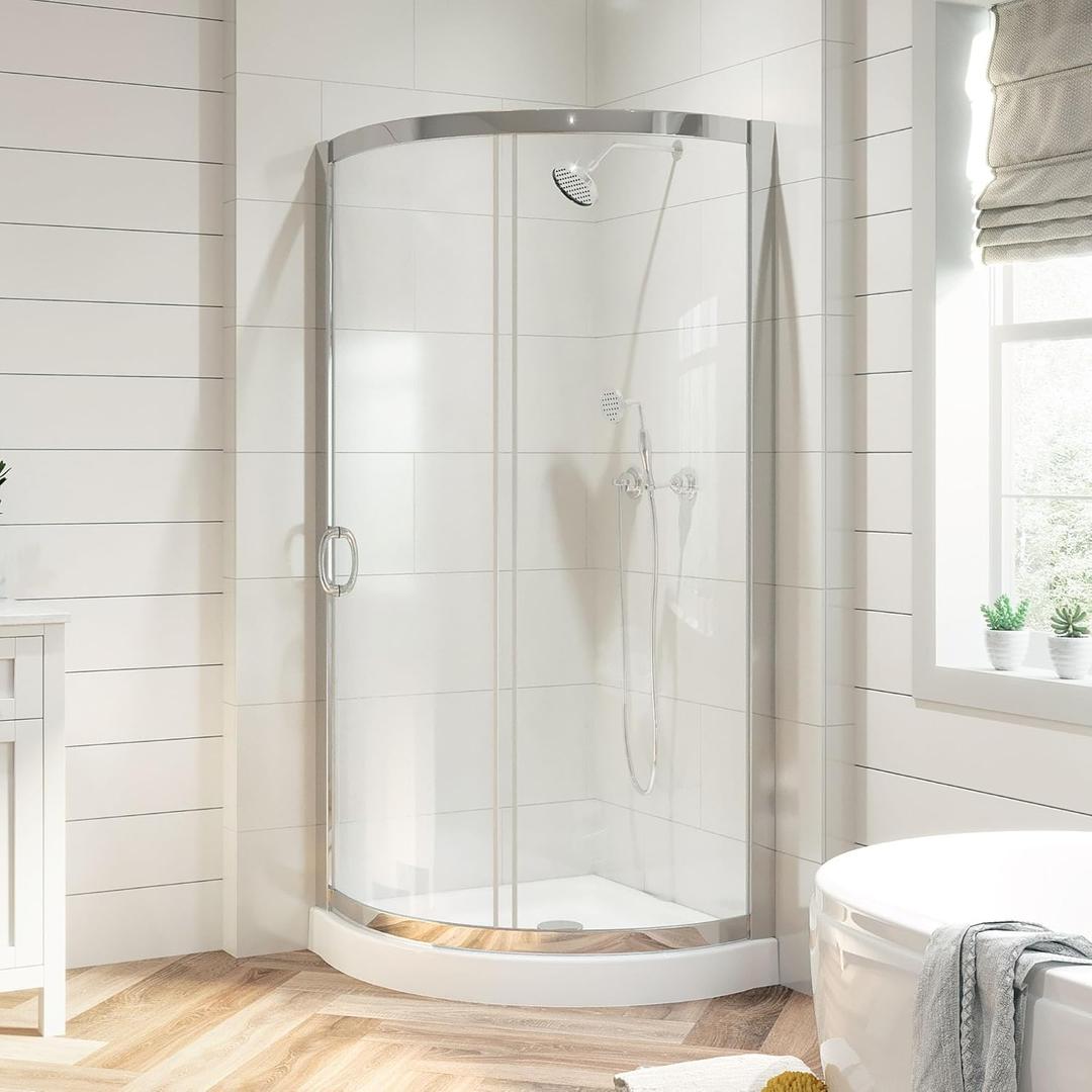 OVE Decors Breeze 32 in. Corner Shower Clear Sliding Door with Base in Chrome Finish