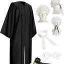Hillban 5 Pcs Halloween Judge Costume Accessory Judge Robe False Collar Wooden Gavel Wig and Glasses for Halloween Cosplay (Adult)