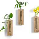 Wood Wall Vase Decor: Rustic Wooden Decor for Farmhouse Bathroom Kitchen Hallway - Hanging Plant Propagation Stations for Indoor Plants Dried Flowers Eucalyptus (Natural)