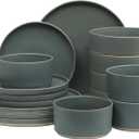 Gibson Elite Tatum Premium Porcelain Matte Reactive Glaze 16-Piece (Service for 4) Plates and Bolws Stackable Dishes Ceramic Dinnerware - Blue